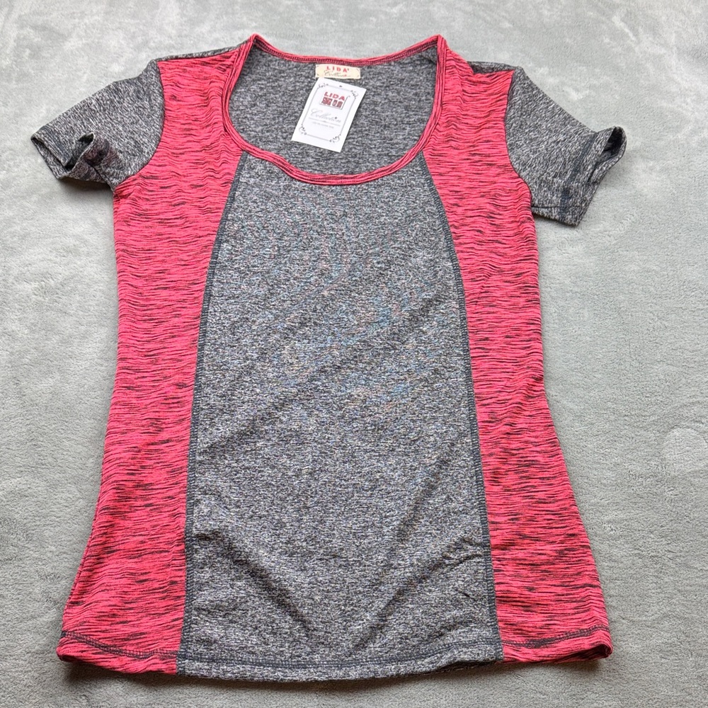 Gray and Pink Short Sleeve Women's Top
